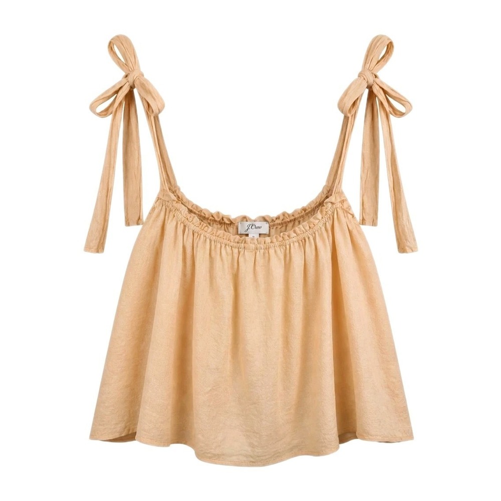 J Crew Tie Shoulder Linen Tank Top Womens 3X Orange Crop Cami Bow Beachy Coastal